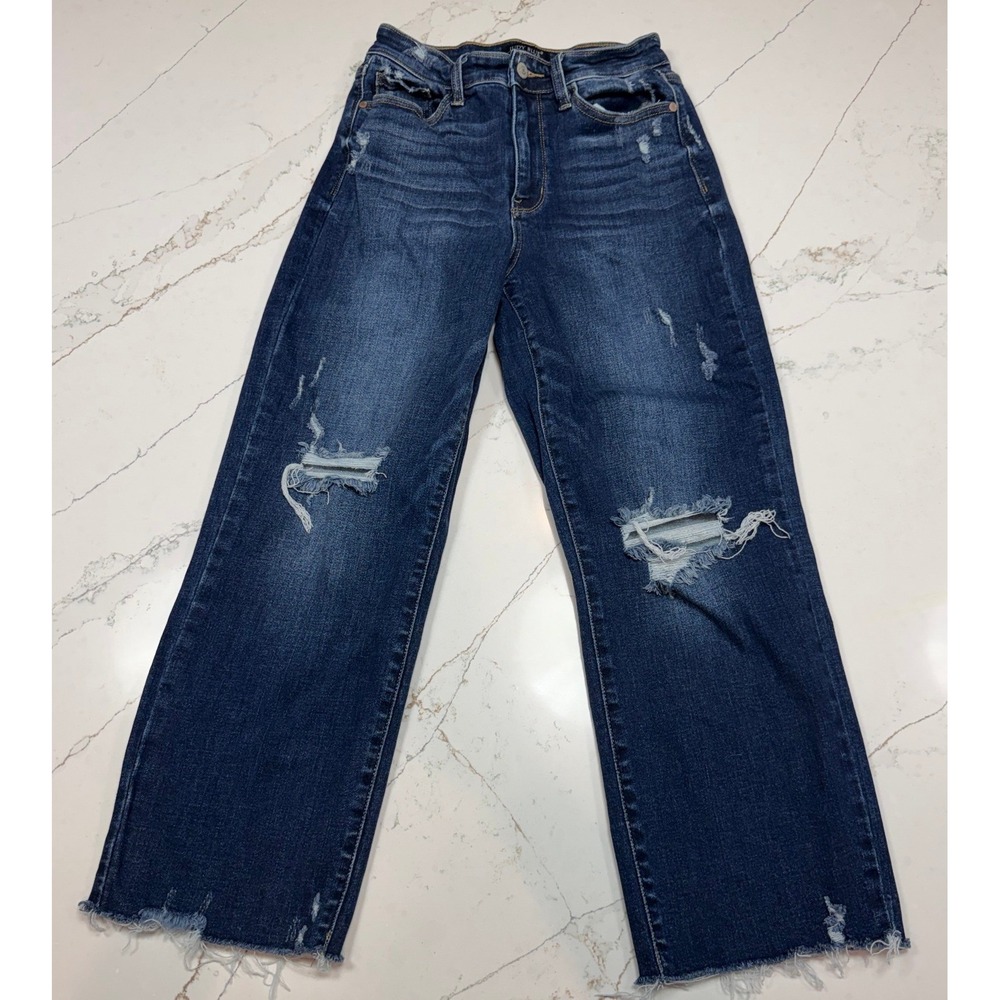 Judy Blue Distressed Wide Leg Jeans Dark Wash Raw Hem JB82593DK Womens 3/26